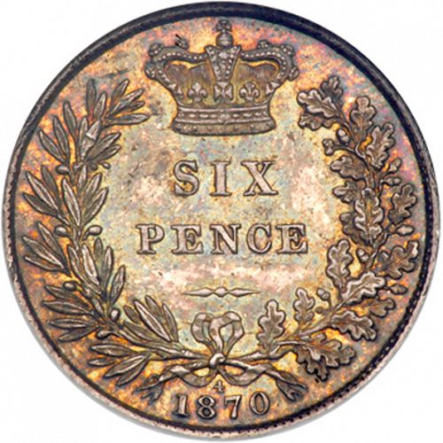 Sixpence Reverse Image minted in UNITED KINGDOM in 1870 (1837-01  -  Victoria)  - The Coin Database
