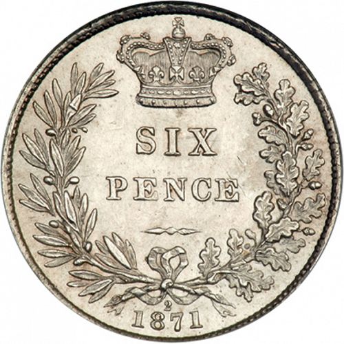 Sixpence Reverse Image minted in UNITED KINGDOM in 1871 (1837-01  -  Victoria)  - The Coin Database
