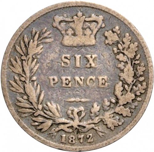 Sixpence Reverse Image minted in UNITED KINGDOM in 1872 (1837-01  -  Victoria)  - The Coin Database