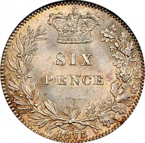 Sixpence Reverse Image minted in UNITED KINGDOM in 1875 (1837-01  -  Victoria)  - The Coin Database