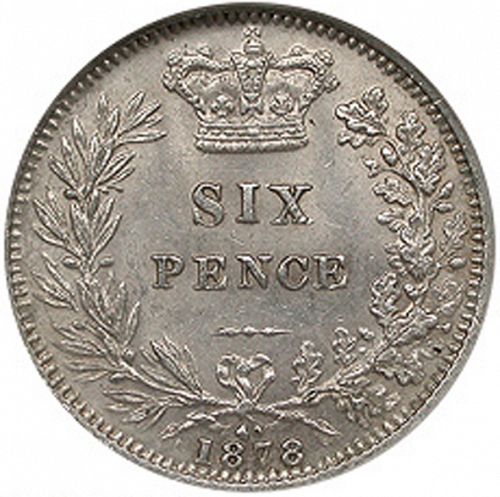 Sixpence Reverse Image minted in UNITED KINGDOM in 1878 (1837-01  -  Victoria)  - The Coin Database