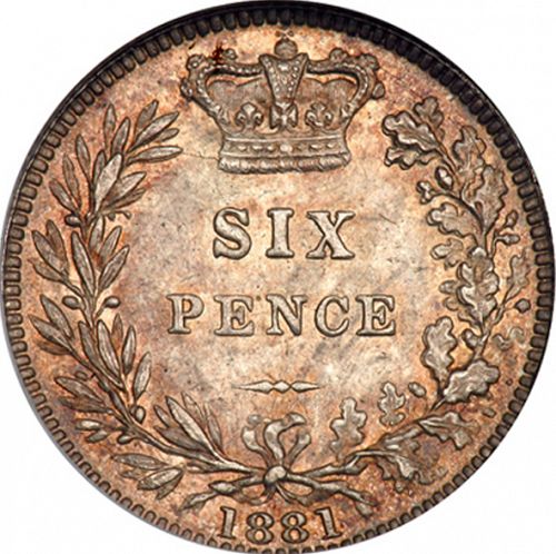 Sixpence Reverse Image minted in UNITED KINGDOM in 1881 (1837-01  -  Victoria)  - The Coin Database