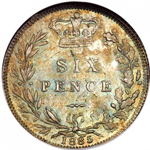 Sixpence Reverse Image minted in UNITED KINGDOM in 1885 (1837-01  -  Victoria)  - The Coin Database