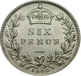 Sixpence Reverse Image minted in UNITED KINGDOM in 1888 (1837-01  -  Victoria)  - The Coin Database