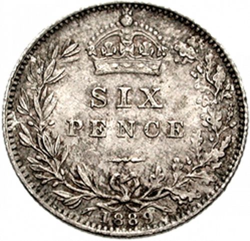 Sixpence Reverse Image minted in UNITED KINGDOM in 1889 (1837-01  -  Victoria)  - The Coin Database