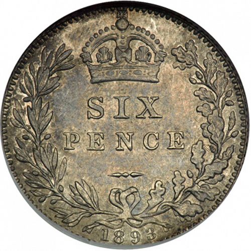 Sixpence Reverse Image minted in UNITED KINGDOM in 1893 (1837-01  -  Victoria)  - The Coin Database
