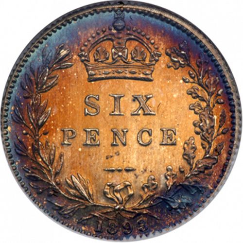 Sixpence Reverse Image minted in UNITED KINGDOM in 1893 (1837-01  -  Victoria)  - The Coin Database