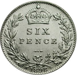 Sixpence Reverse Image minted in UNITED KINGDOM in 1898 (1837-01  -  Victoria)  - The Coin Database