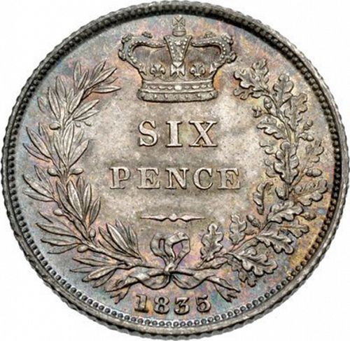 Sixpence Reverse Image minted in UNITED KINGDOM in 1835 (1830-37 - William IV)  - The Coin Database