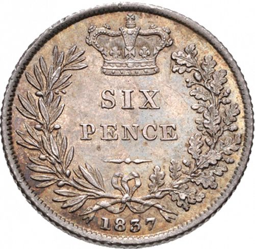 Sixpence Reverse Image minted in UNITED KINGDOM in 1837 (1830-37 - William IV)  - The Coin Database