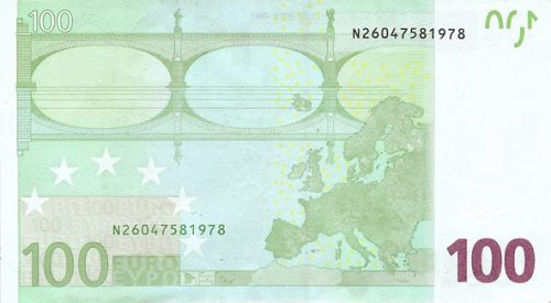 100 € Reverse Image minted in · Euro notes in 2002N (1st Series - Architectural style 