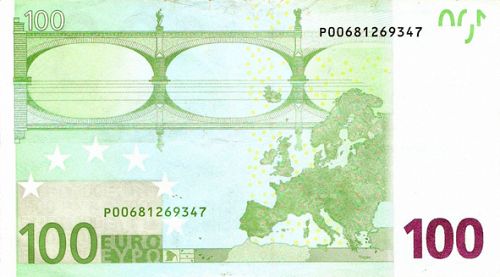100 € Reverse Image minted in · Euro notes in 2002P (1st Series - Architectural style 