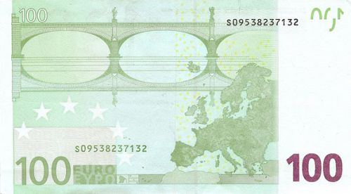 100 € Reverse Image minted in · Euro notes in 2002S (1st Series - Architectural style 