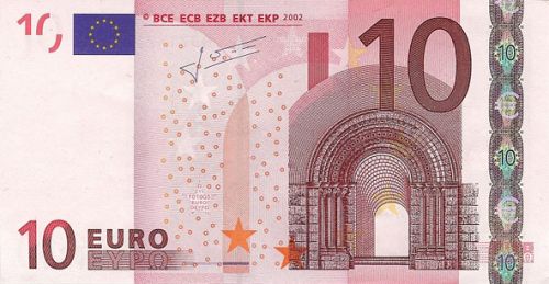 10 € Obverse Image minted in · Euro notes in 2002N (1st Series - Architectural style 