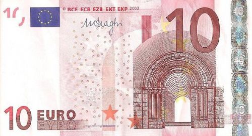 10 € Obverse Image minted in · Euro notes in 2002D (1st Series - Architectural style 