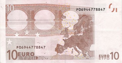 10 € Reverse Image minted in · Euro notes in 2002P (1st Series - Architectural style 
