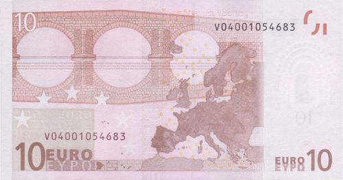 10 € Reverse Image minted in · Euro notes in 2002V (1st Series - Architectural style 