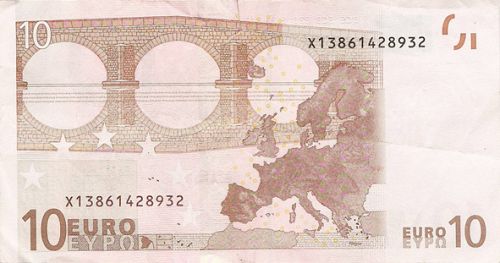 10 € Reverse Image minted in · Euro notes in 2002X (1st Series - Architectural style 