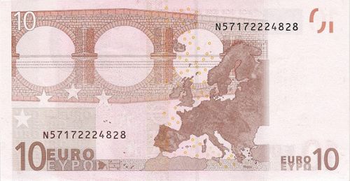 10 € Reverse Image minted in · Euro notes in 2002N (1st Series - Architectural style 