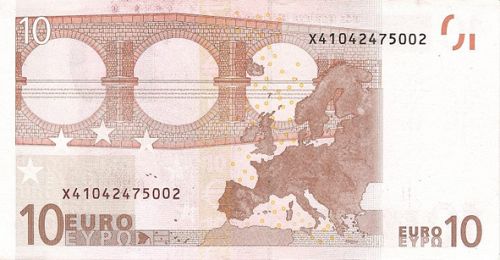 10 € Reverse Image minted in · Euro notes in 2002X (1st Series - Architectural style 