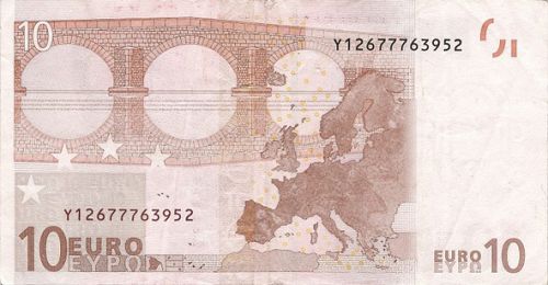 10 € Reverse Image minted in · Euro notes in 2002Y (1st Series - Architectural style 