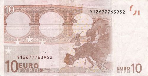 10 € Reverse Image minted in · Euro notes in 2002Y (1st Series - Architectural style 