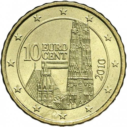 10 cent Obverse Image minted in AUSTRIA in 2010 (1st Series - New Reverse)  - The Coin Database