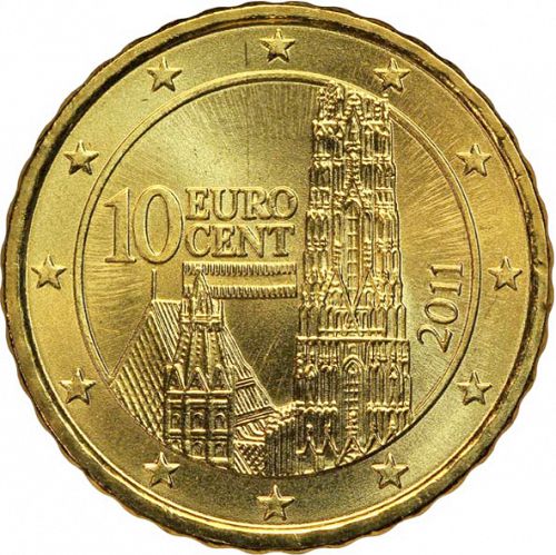 10 cent Obverse Image minted in AUSTRIA in 2011 (1st Series - New Reverse)  - The Coin Database