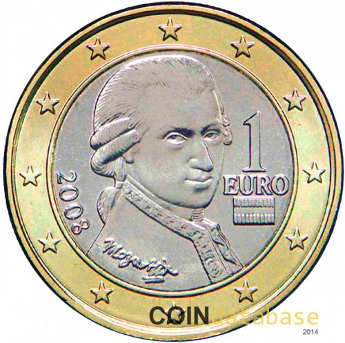 1 € Obverse Image minted in AUSTRIA in 2008 (1st Series - New Reverse)  - The Coin Database