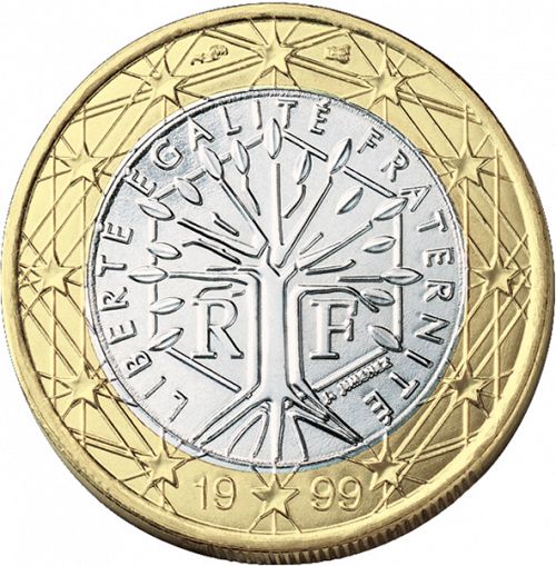 1 € Obverse Image minted in FRANCE in 1999 (1st Series)  - The Coin Database