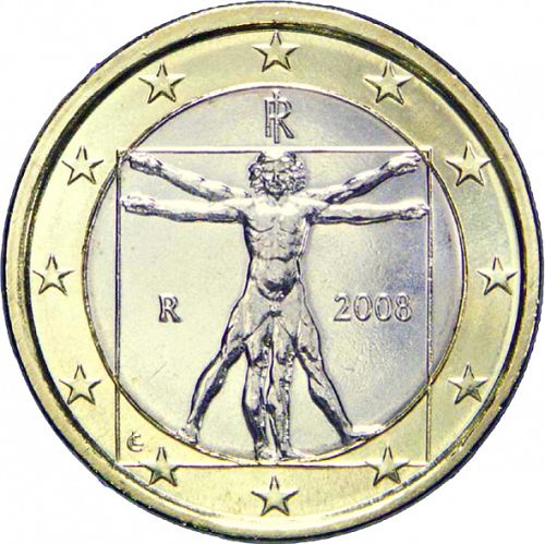 1 € Obverse Image minted in ITALY in 2008 (1st Series - New Reverse)  - The Coin Database