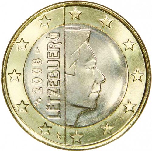 1 € Obverse Image minted in LUXEMBOURG in 2008 (GRAND DUKE HENRI - New Reverse)  - The Coin Database