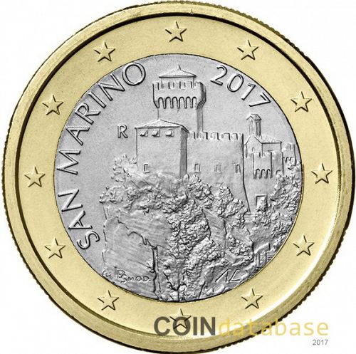 1 € Obverse Image minted in SAN MARINO in 2017 (2nd Series - New Reverse)  - The Coin Database