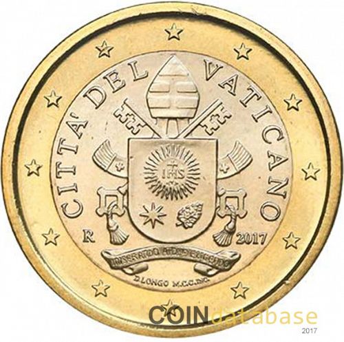 1 € Obverse Image minted in VATICAN in 2017 (FRANCIS'S SHIELD)  - The Coin Database