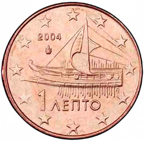 1 cent Obverse Image minted in GREECE in 2004 (1st Series)  - The Coin Database