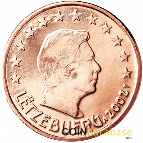 1 cent Obverse Image minted in LUXEMBOURG in 2002 (GRAND DUKE HENRI)  - The Coin Database