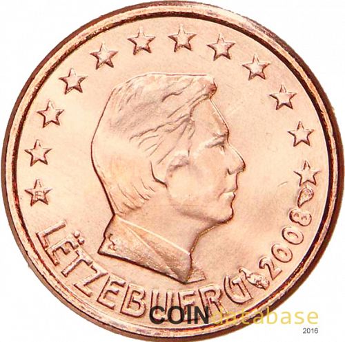 1 cent Obverse Image minted in LUXEMBOURG in 2008 (GRAND DUKE HENRI)  - The Coin Database