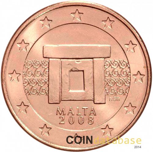 1 cent Obverse Image minted in MALTA in 2008 (1st Series)  - The Coin Database