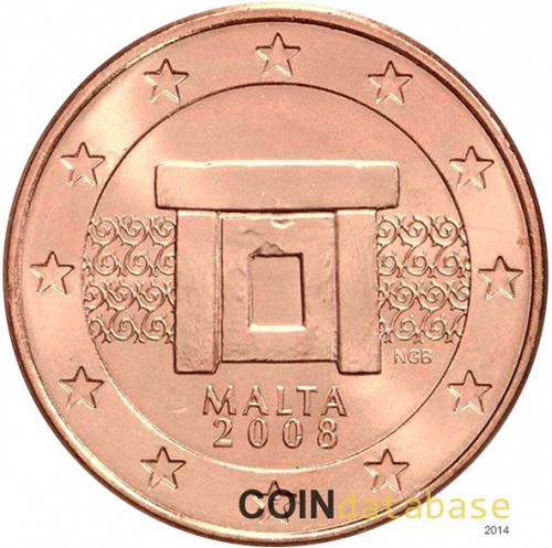 1 cent Obverse Image minted in MALTA in 2008 (1st Series)  - The Coin Database