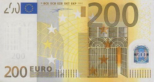 200 € Obverse Image minted in · Euro notes in 2002V (1st Series - Architectural style 