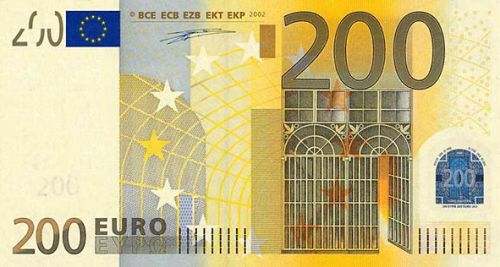 200 € Obverse Image minted in · Euro notes in 2002X (1st Series - Architectural style 