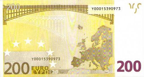 200 € Reverse Image minted in · Euro notes in 2002Y (1st Series - Architectural style 