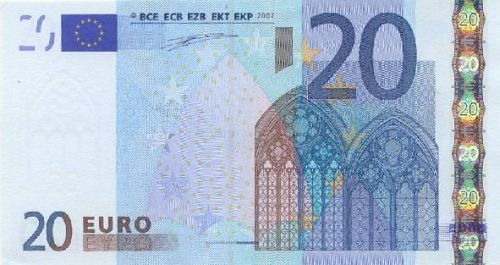 20 € Obverse Image minted in · Euro notes in 2002U (1st Series - Architectural style 