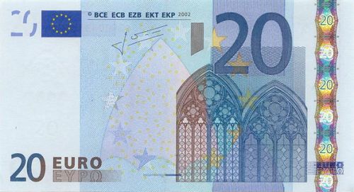 20 € Obverse Image minted in · Euro notes in 2002E (1st Series - Architectural style 
