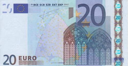 20 € Obverse Image minted in · Euro notes in 2002F (1st Series - Architectural style 