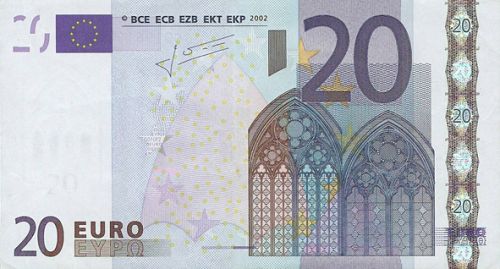 20 € Obverse Image minted in · Euro notes in 2002G (1st Series - Architectural style 