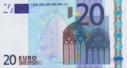 20 € Obverse Image minted in · Euro notes in 2002L (1st Series - Architectural style 