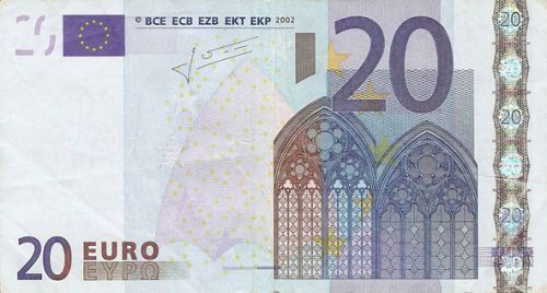 20 € Obverse Image minted in · Euro notes in 2002M (1st Series - Architectural style 