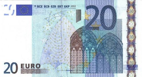 20 € Obverse Image minted in · Euro notes in 2002P (1st Series - Architectural style 