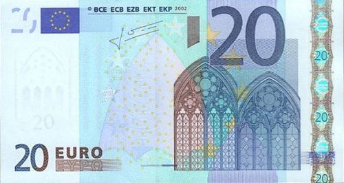 20 € Obverse Image minted in · Euro notes in 2002U (1st Series - Architectural style 